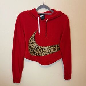 Nike Red Hoodie with Leopard Swoosh